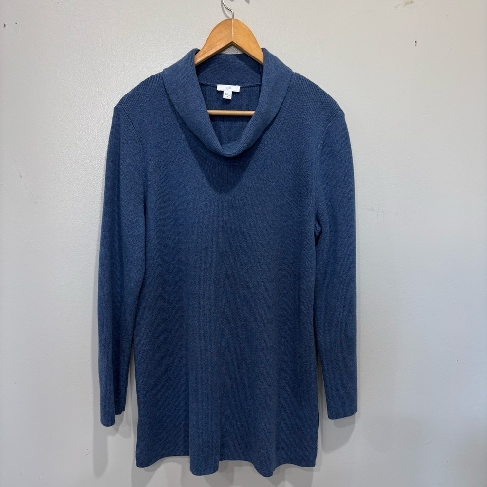 J.Jill Heather Cowl Neck Knit Tunic Pullover Sweater Blue Women’s Size Medium